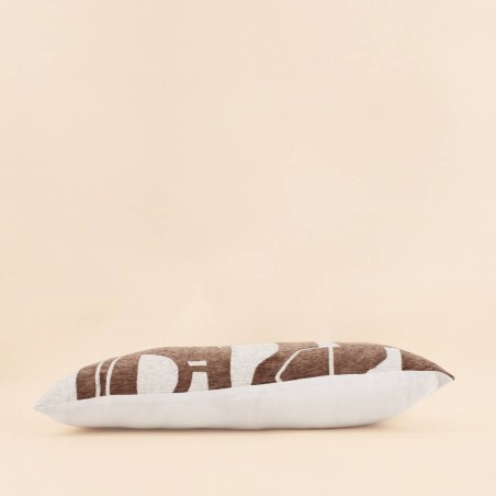 Coussin jacquard chenille marron motifs ethniques | Hashtag Déco