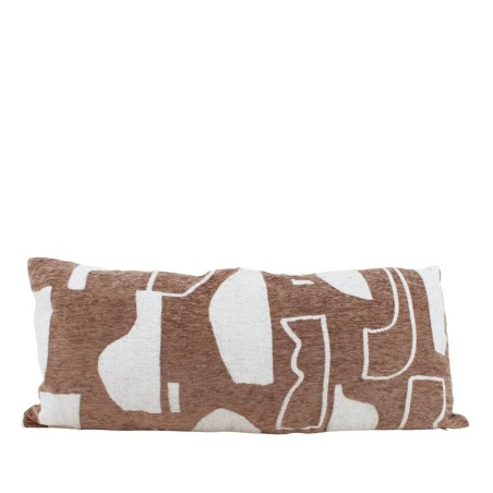 Coussin jacquard chenille marron motifs ethniques | Hashtag Déco