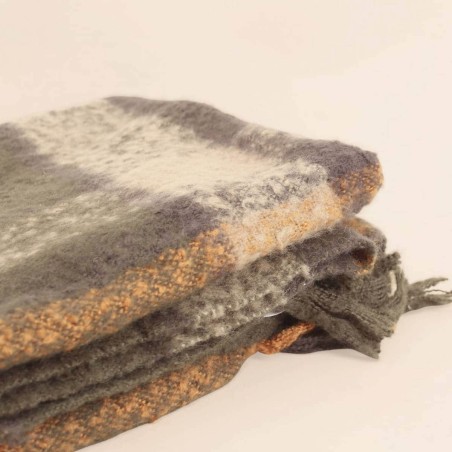 Plaid écossais vert et moutarde en coton | Hashtag Déco