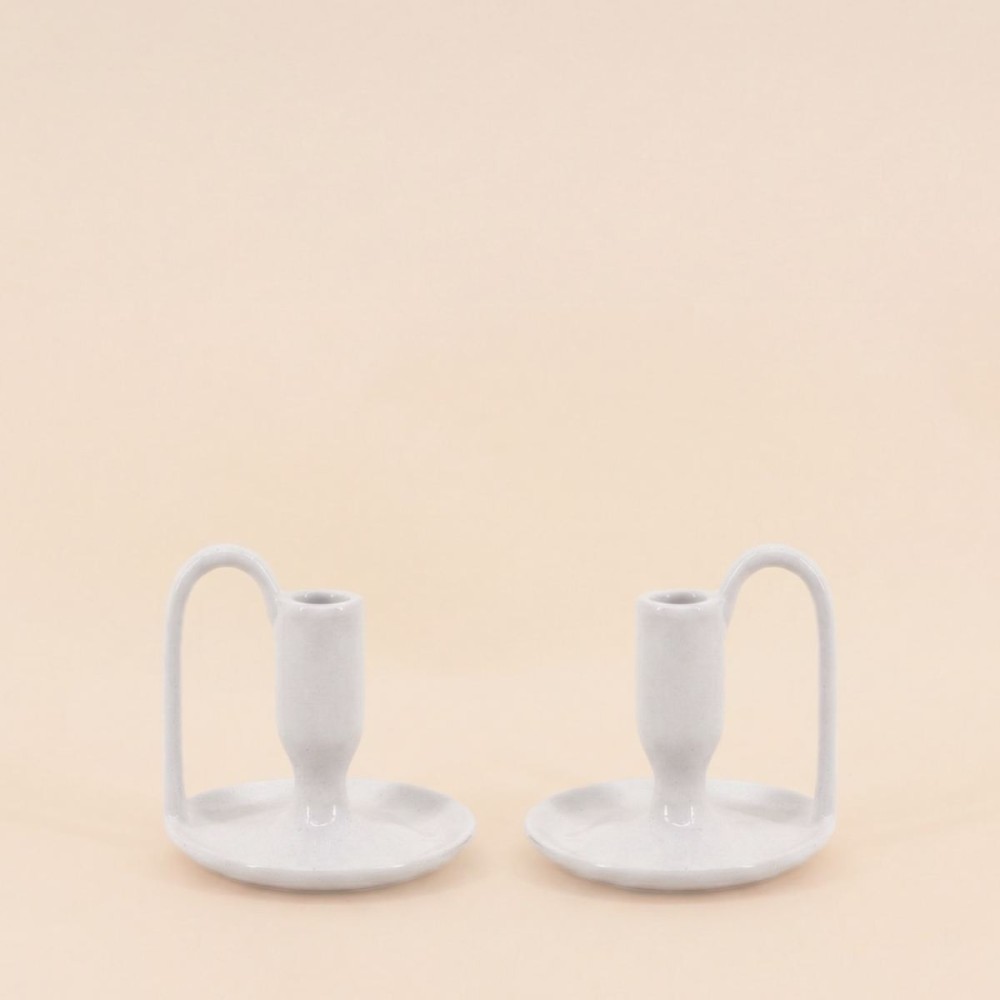 set de 2 bougeoirs blancs